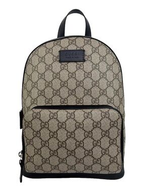 Gucci Beige GG Supreme Canvas Backpack with Black Trim